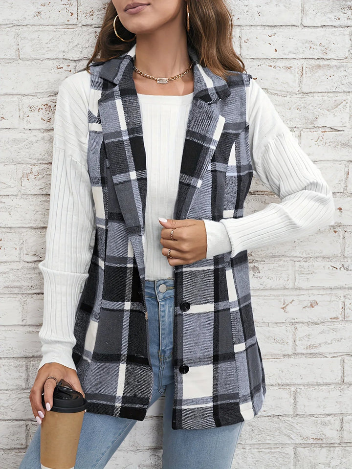 Victoria | Sophisticated And Cozy Plaid Longline Vest