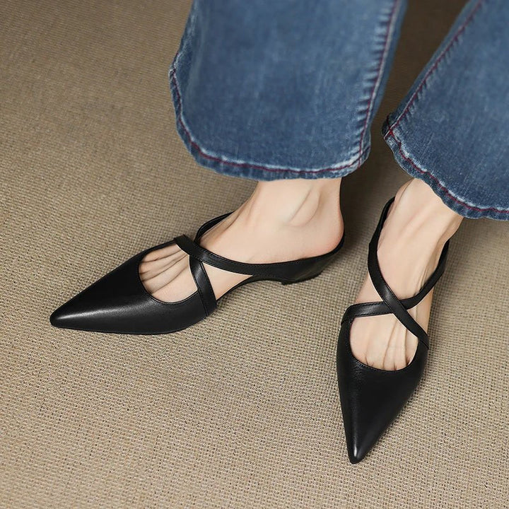 Scarlett | Elegant Cross-Strap Leather Pointed-Toe Mules