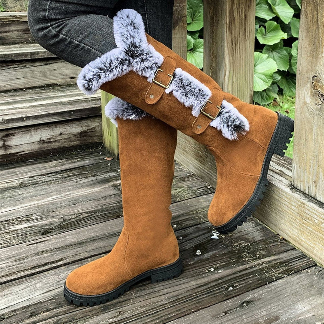 Nadine | Cozy Faux-Suede Fur-Trim Knee High Boots