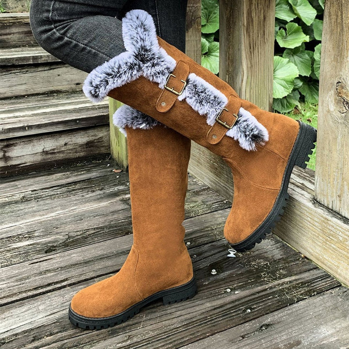 Nadine | Cozy Faux-Suede Fur-Trim Knee High Boots
