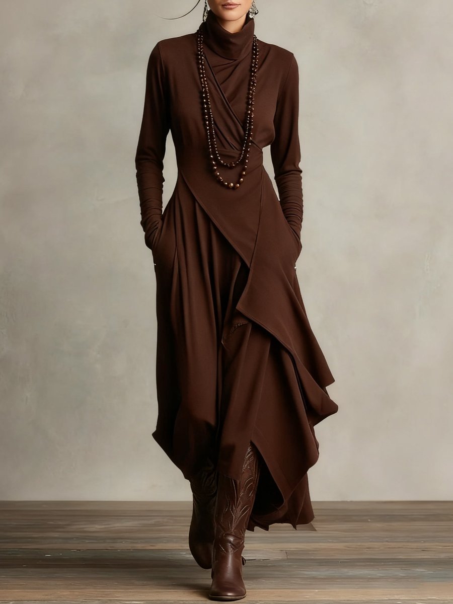 Isabella | Modern Long-Sleeved Dress with Asymmetrical Maxi Hem