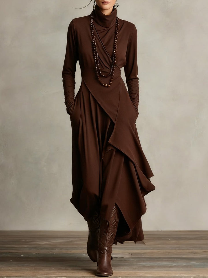 Isabella | Modern Long-Sleeved Dress with Asymmetrical Maxi Hem
