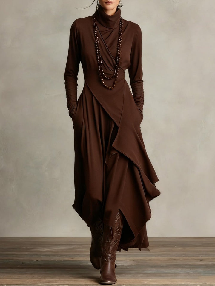 Luisa | Turtleneck Maxi Dress – Elegant Asymmetrical Style