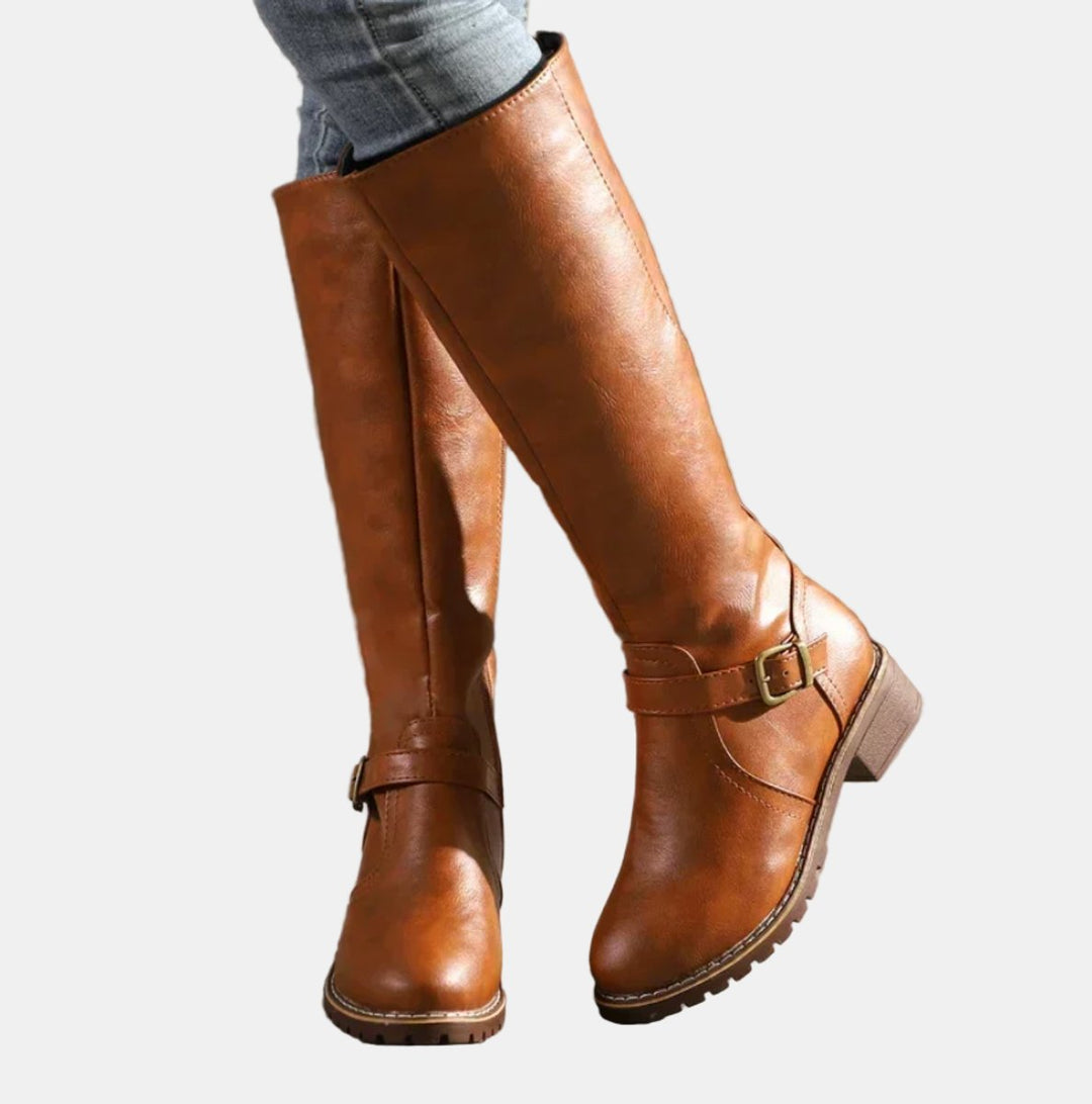 Elena | Elegant Buckle Strap Knee High Boots