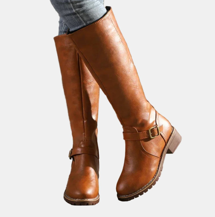 Elena | Elegant Buckle Strap Knee High Boots