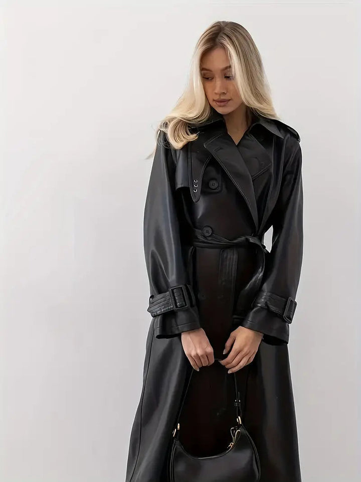 Valentina | Langer Kunstleder-Trenchcoat mit Gürtel und elegantem Stil