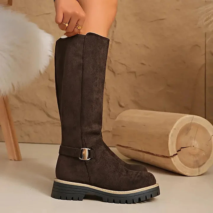Bertine | Elegant Buckle Accent Knee High Boots