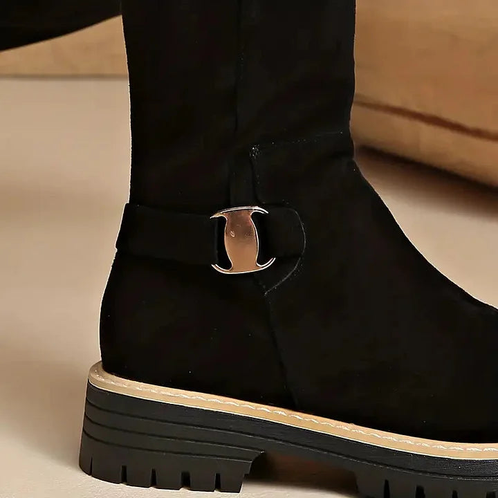 Bertine | Elegant Buckle Accent Knee High Boots
