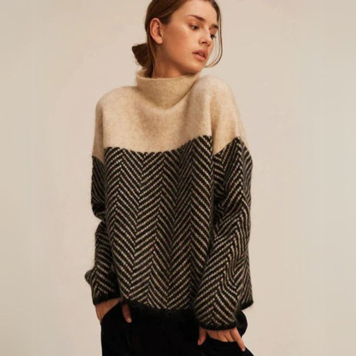 Greta | Turtleneck Sweater – Oversized Chevron Design for Women