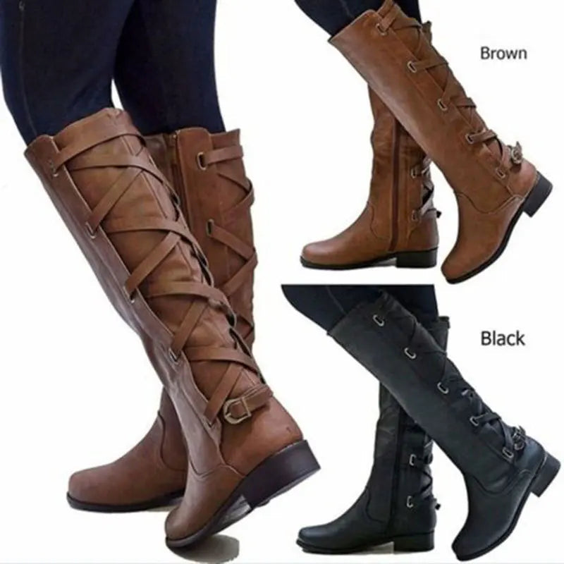 Karla | Elegant Buckle Accent Knee High Boots