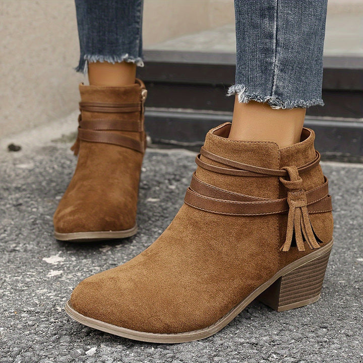 Sophie | Refined Tassel Ankle Boots With A Comfortable Block Heel