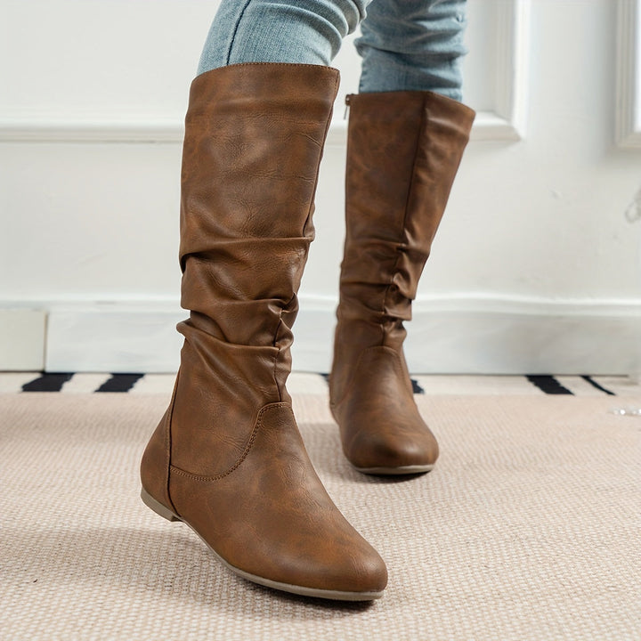 Birgit | Elegant Gathered Flat Knee High Boots