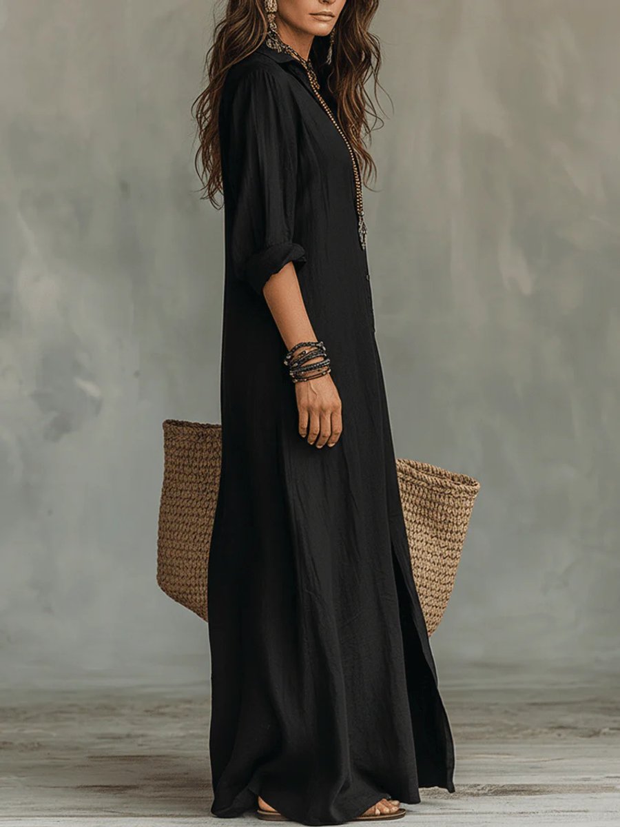 Hannah | Versatile Long-Sleeved Dress with Flowing Maxi Shirt Silhouette