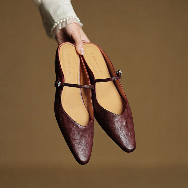 Grace | Elegant Pointed-Toe Leather Mary Jane Mules