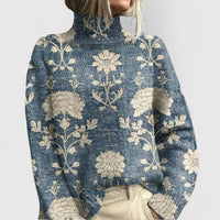 Amelia | Elegant Floral Pattern Turtleneck Sweater