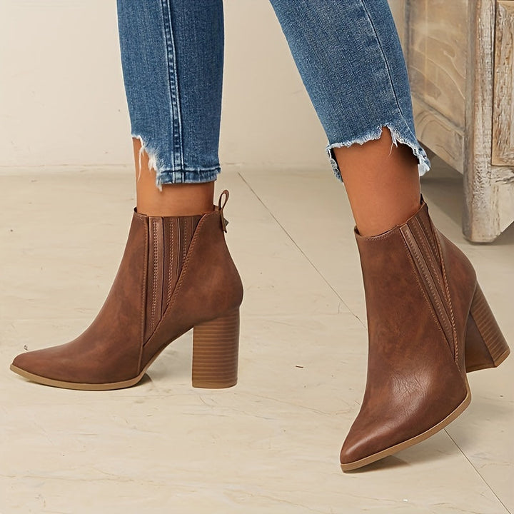 Marina | Stylish Pointed Toe Block Heel Ankle Boots