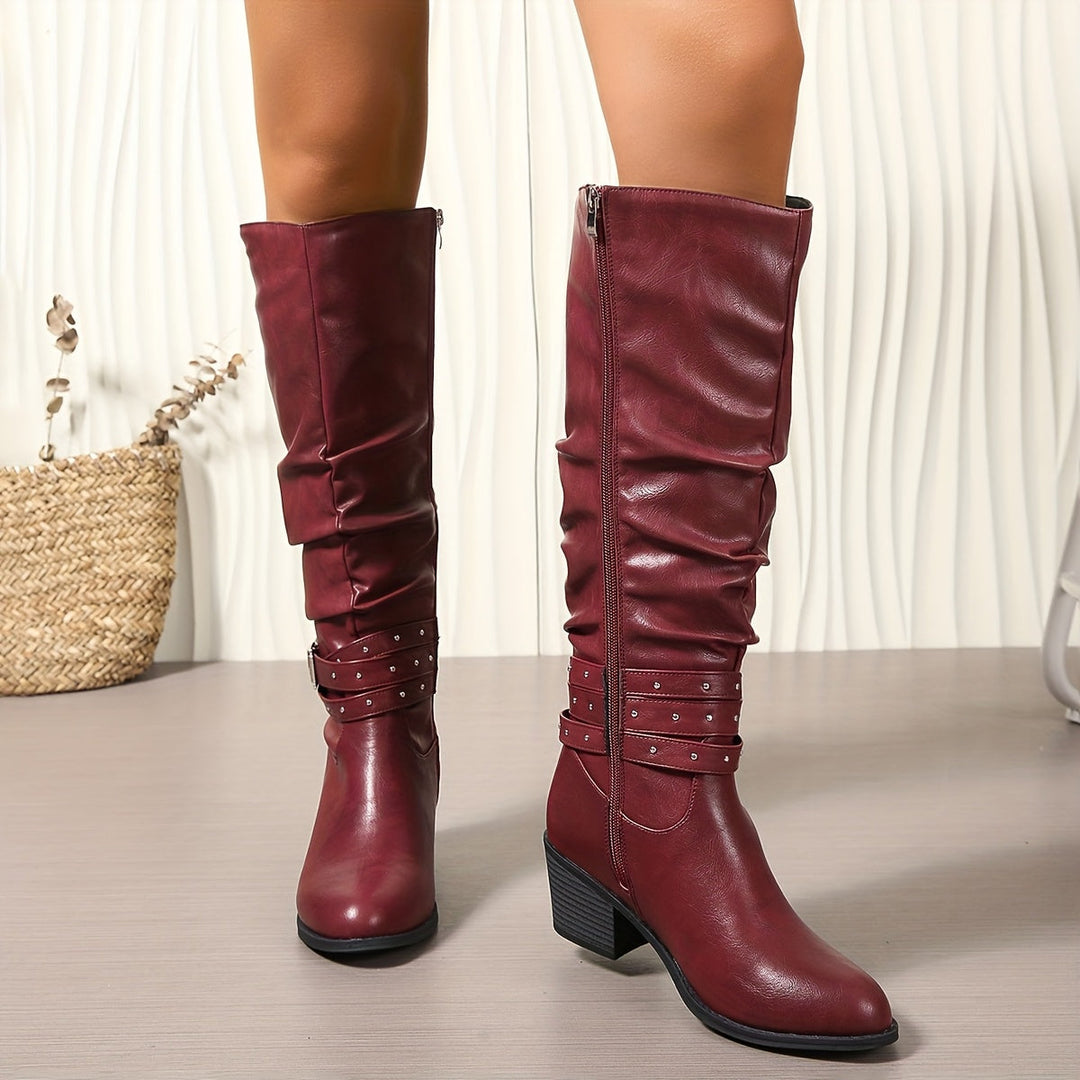 Doreen | Slouchy Buckle Strap Knee High Boots