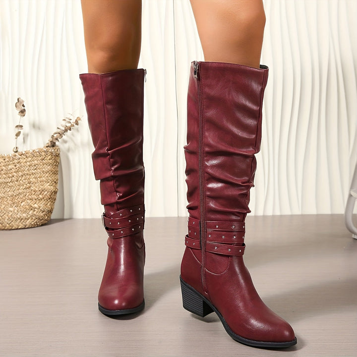 Doreen | Slouchy Buckle Strap Knee High Boots