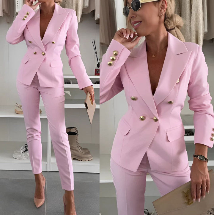 Adeline | Sophisticated And Elegant Double-Breasted Blazer Set For Women