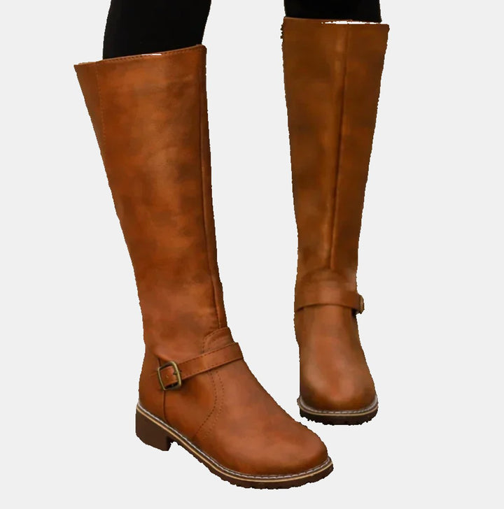 Elena | Elegant Buckle Strap Knee High Boots