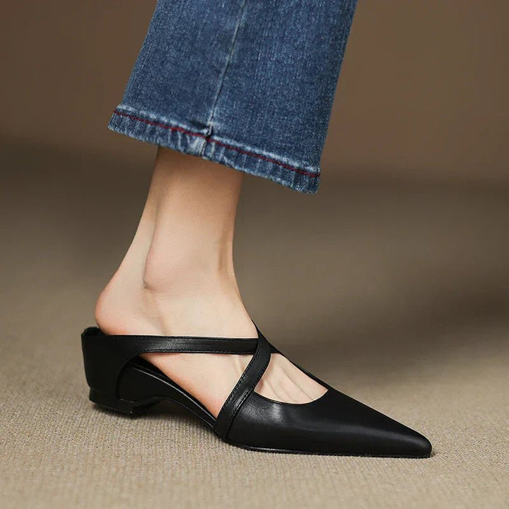 Scarlett | Elegant Cross-Strap Leather Pointed-Toe Mules