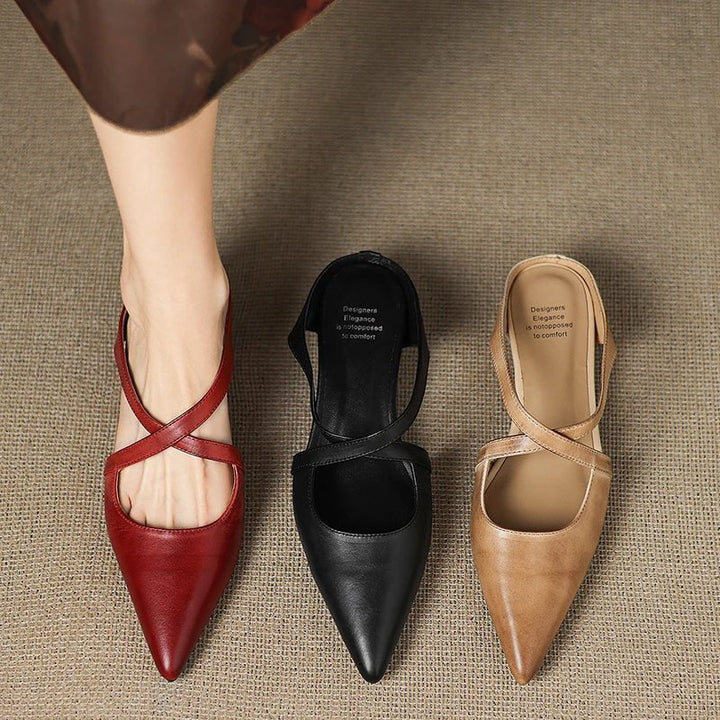 Scarlett | Elegant Cross-Strap Leather Pointed-Toe Mules