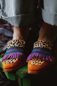 Elizabeth | Chic Animal-Print Fringe Loafers with a Statement Finish