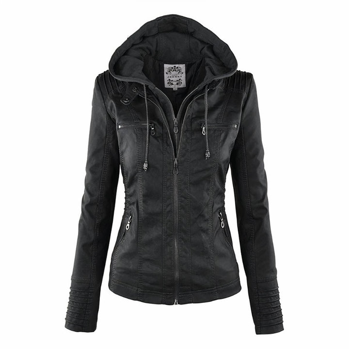 Willow | Faux Leather Jacket – Removable Hood for Women