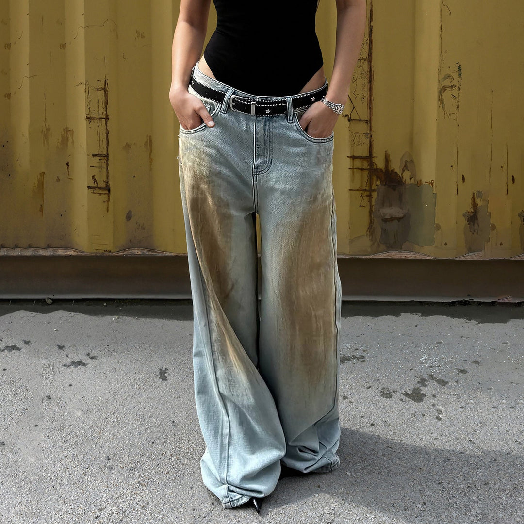 Victoria | Vintage Washed Wide Leg Denim Jeans