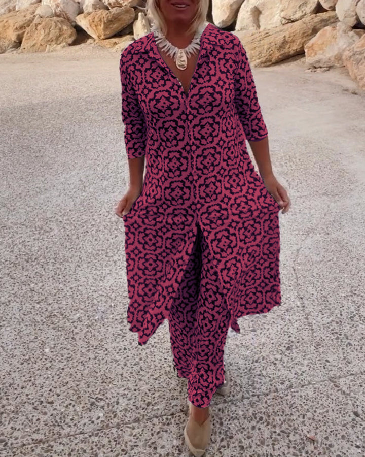 Stella | Stylish Printed Tunic And Wide-Leg Pants Set