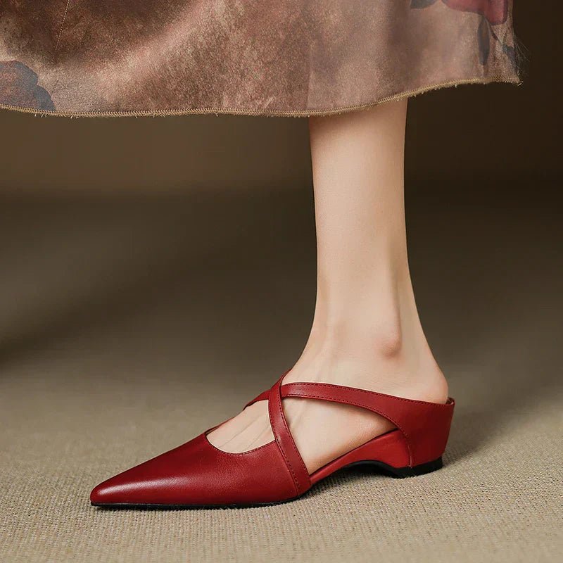 Scarlett | Elegant Cross-Strap Leather Pointed-Toe Mules