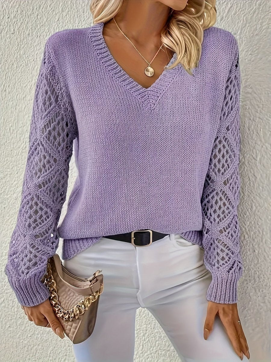 Lindar | Knit Sweater – V-Neck Design with Lace Sleeves for Women