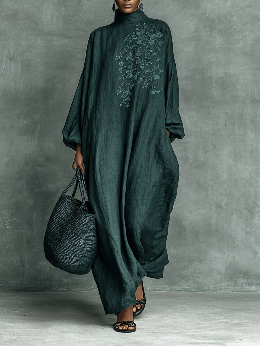 Amelia | Embroidered Long-Sleeved Dress with Elegant Stand-Up Collar