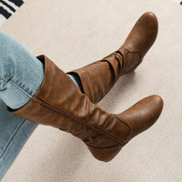 Birgit | Elegant Gathered Flat Knee High Boots