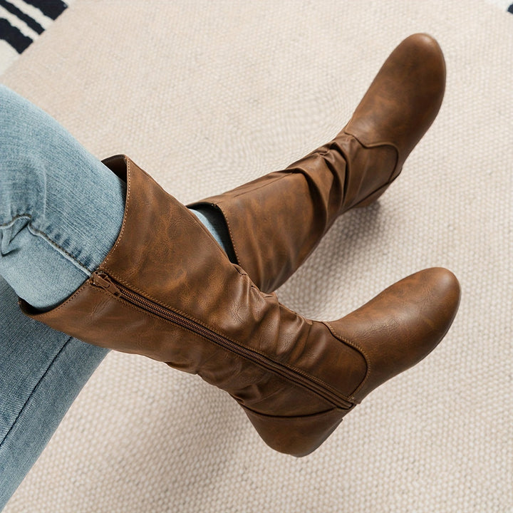 Birgit | Elegant Gathered Flat Knee High Boots