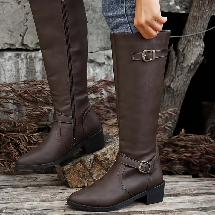 Diana | Double Buckle Accent Knee High Boots