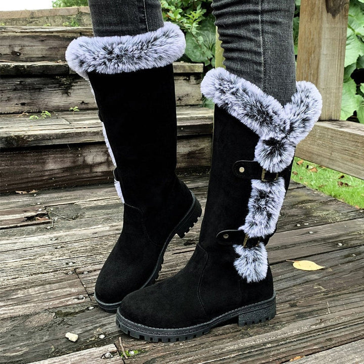 Nadine | Cozy Faux-Suede Fur-Trim Knee High Boots
