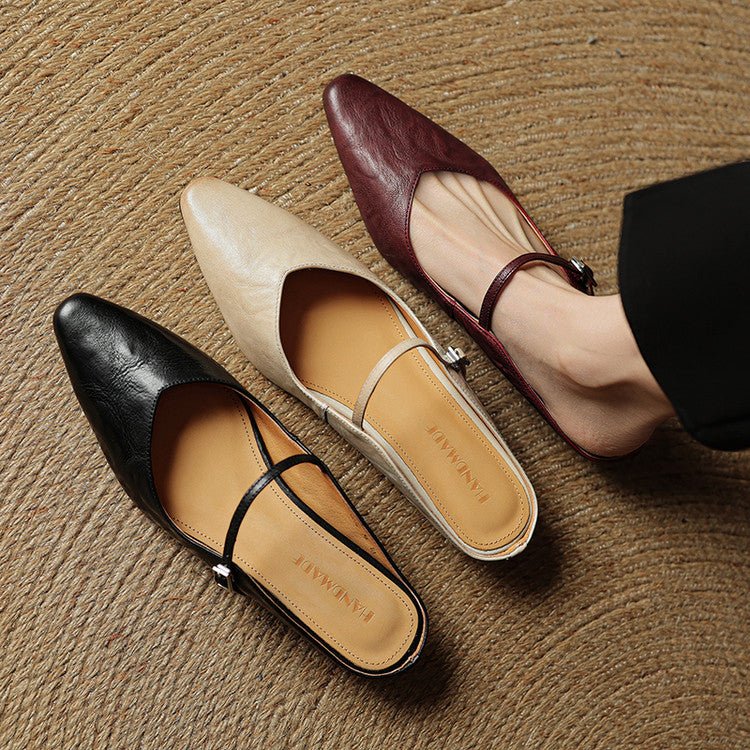 Grace | Elegant Pointed-Toe Leather Mary Jane Mules