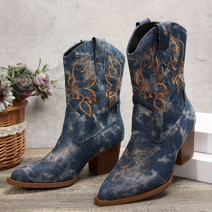 Simone | Stylish And Versatile Wide Calf Design Cowboy Boots