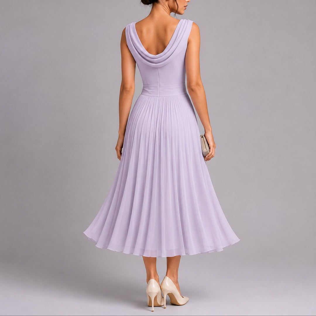 Hazel | Stylish Fall Wedding Pleated Midi Dress
