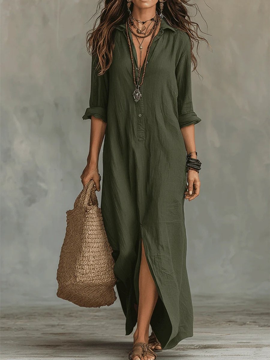 Hannah | Versatile Long-Sleeved Dress with Flowing Maxi Shirt Silhouette
