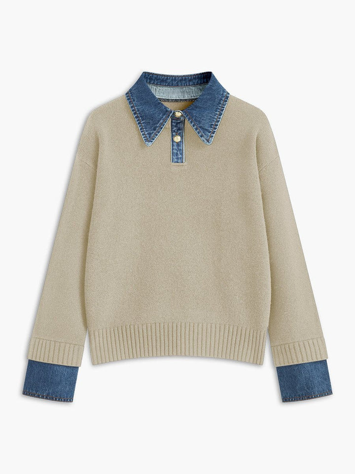 Amelie | 2-in-1 Sweater with Denim Collar and Metal Buttons
