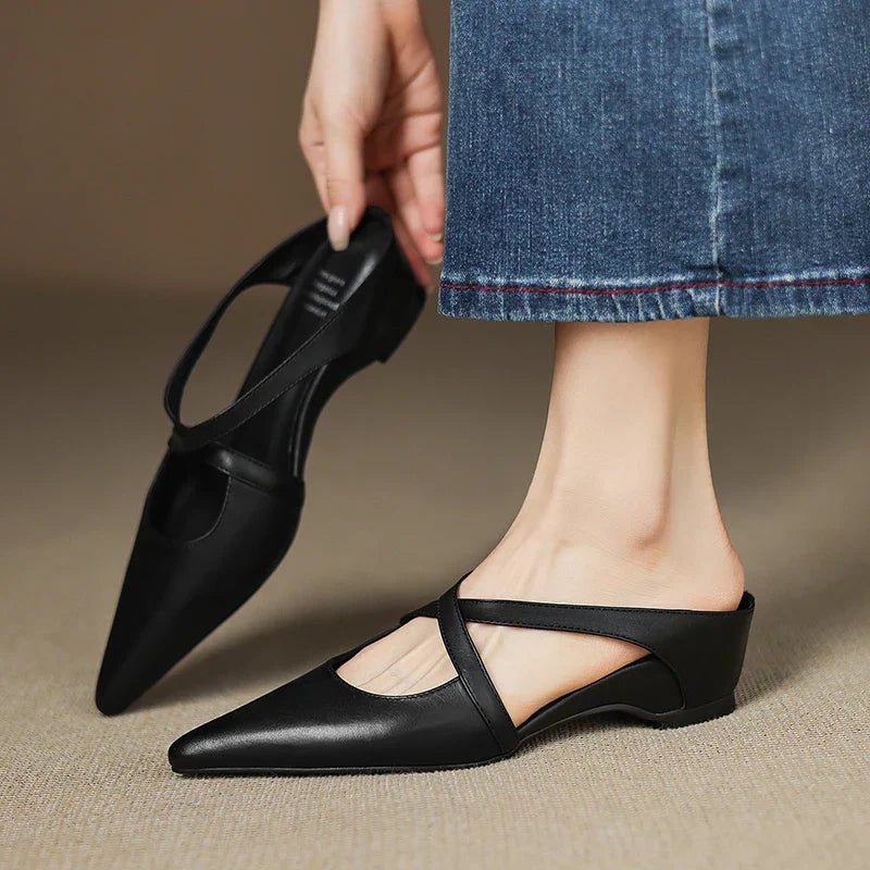 Scarlett | Elegant Cross-Strap Leather Pointed-Toe Mules