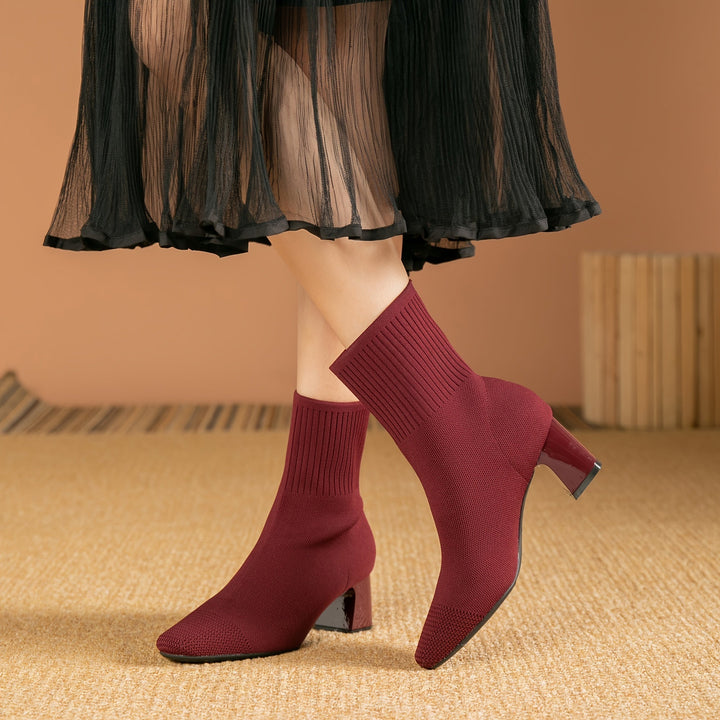 Hannah | Chic Stretch-Knit Block Heel Ankle Boots