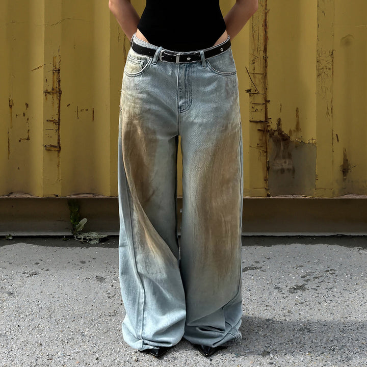 Victoria | Vintage Washed Wide Leg Denim Jeans
