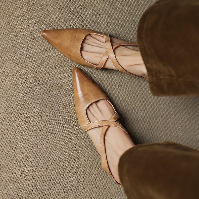Scarlett | Elegant Cross-Strap Leather Pointed-Toe Mules