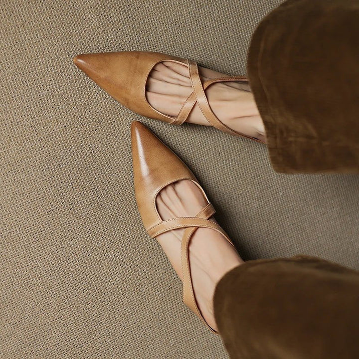 Scarlett | Elegant Cross-Strap Leather Pointed-Toe Mules