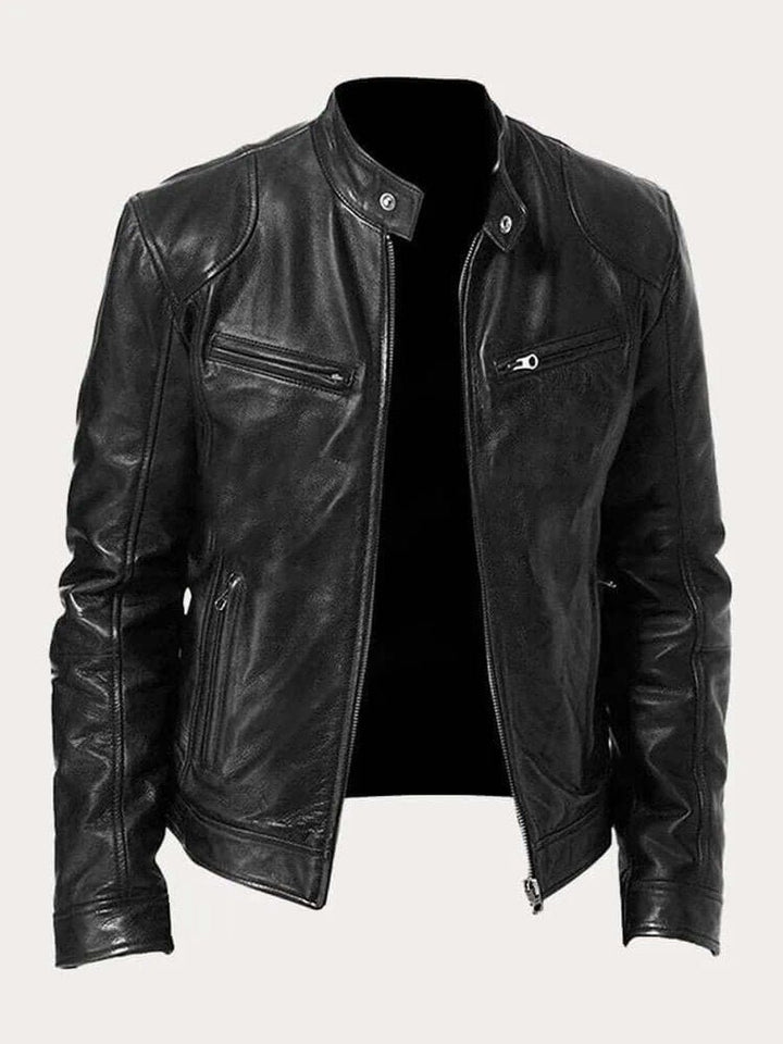 Maverick | Men's Classic Biker Jacket – Real Leather with Stand Collar