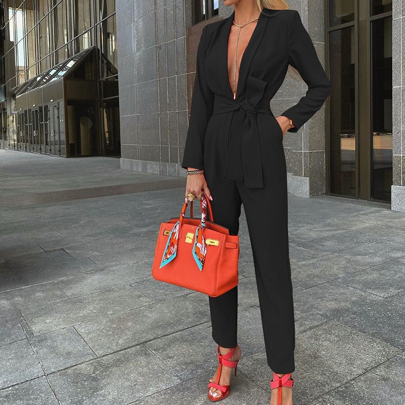 Kristine | Elegant Belted Linen-Blend Suits Set