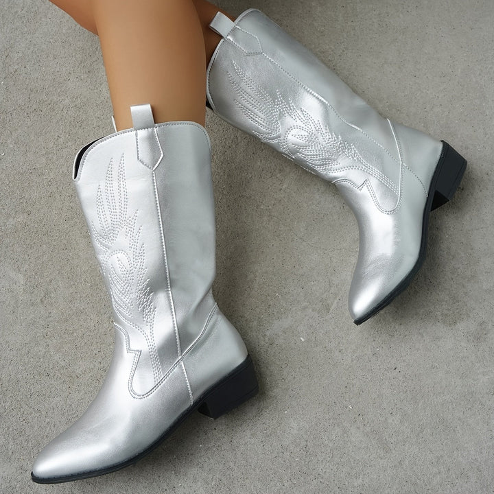 Cerys | Cowboystiefel mit Metallic-Design für kräftige Waden